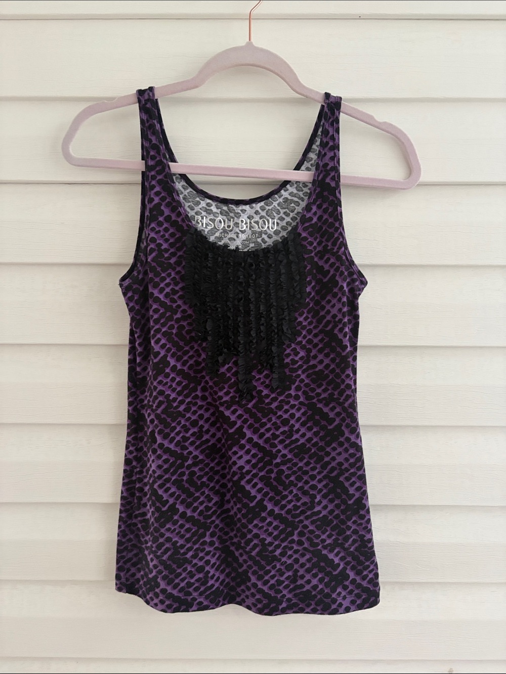 Bisou Bisou Purple Leopard Print Fringe Tank M Y2K Animal Print 2000s retro emo